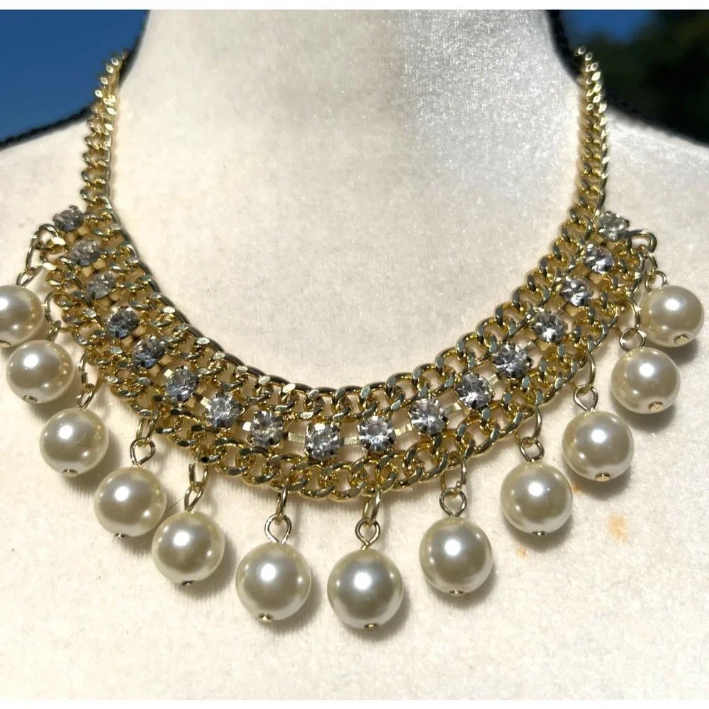 Gold-tone Crystal Statement Necklace -- 18